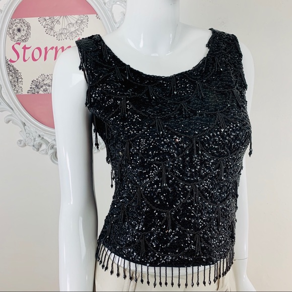 Vintage Black Beaded Sequins 100% Wool Evening - Picture 8 of 8